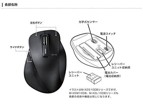 ELECOM Wireless Mouse (Receiver Included), Medium Size, 5 Buttons (Back and Forward Buttons), Blue LED, Perfect Grip, Black, M-XGM10DBBK