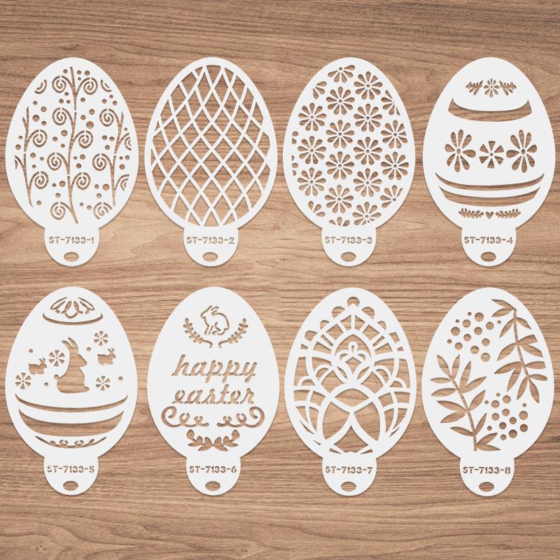 8pcs/set Easter Cake Stencil Cookie Fondant Mold Eggs Cake Decorating Tools Happy Easter Party Decor Supplies Kids DIY Painting