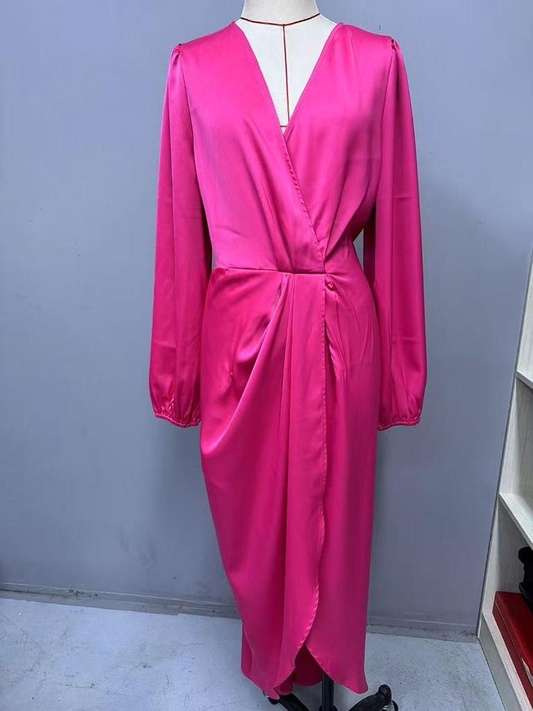 Damen Satin Laternenärmel Kleid: Frühling/Sommer Schlitz Unregelmäßiges Langes Kleid.