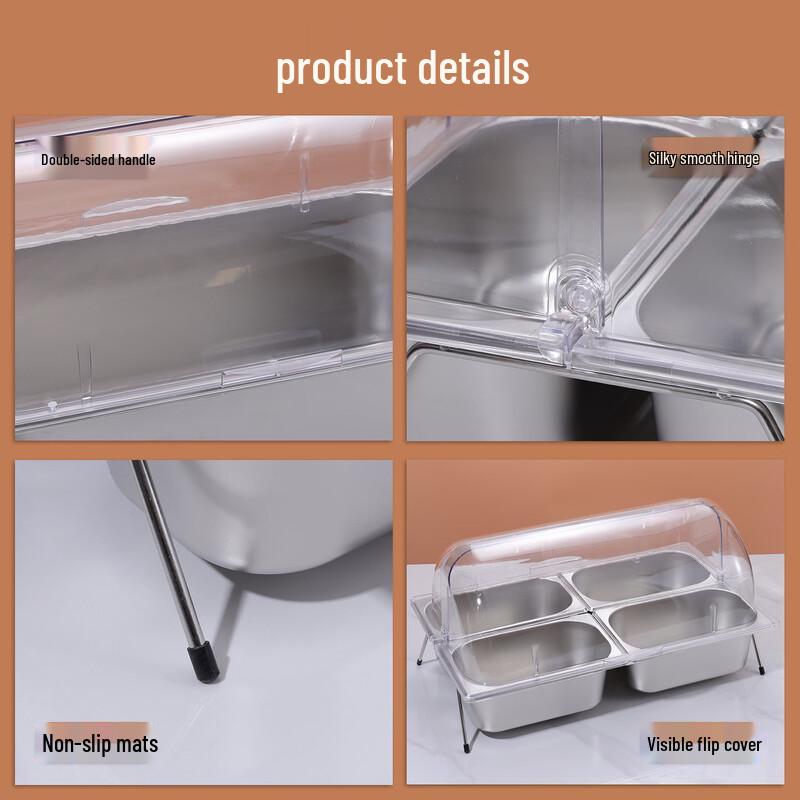 Stainless Steel Food Pan Rack with PC Double Flip Lid