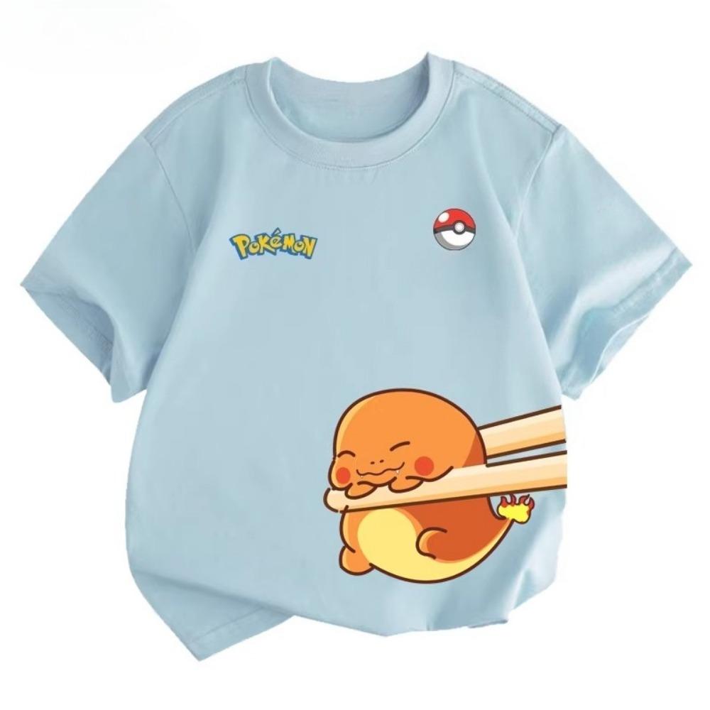 Potdemiel Estate Nuova T-shirt in Puro Cotone con Stampa Pikachu per Bambini, Ragazzi e Ragazze, T-shirt per Bambini Comoda e Traspirante
