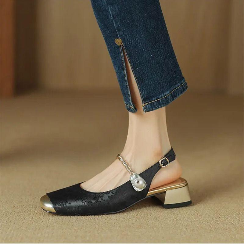 Women's Temperament Baotou Sandals Summer New Square Head Shallow Mouth Soft Sole Fashion Thick Heel Shoes