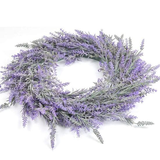 18 Inch Artificial Lavender Wreath for Front Door Summer Spring Purple Lavender Floral Wreath for Outdoor Indoor Wall Home Farmhouse Wedding Decor