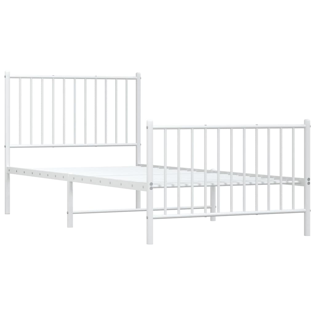 Metal Bed Frame with Headboard and Footboard White 90x200 cm