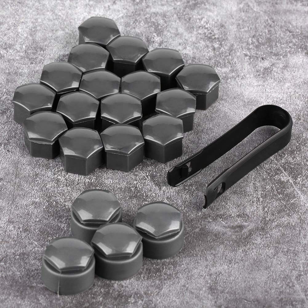 17mm Wheel Screw Cover Caps Set of 20 (16 Protectors + 4 Security-Style Locks) - Gray Replacement for Missing Lug Nut Covers, Fits Compatible Wheels,