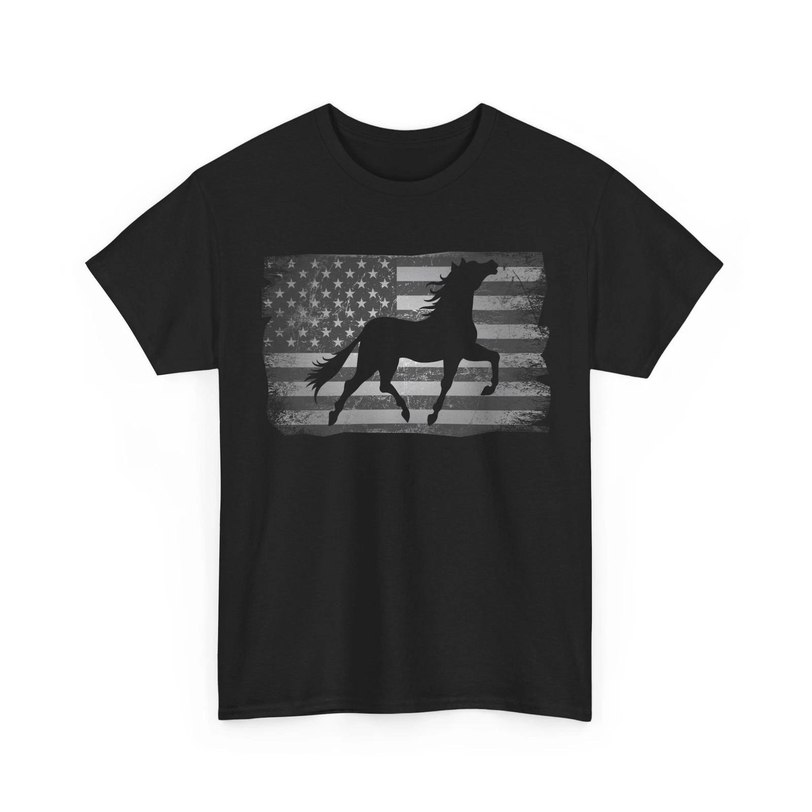 Horse American Flag T shirt, Horseback Riding Lovers Horse Owner Shirt S