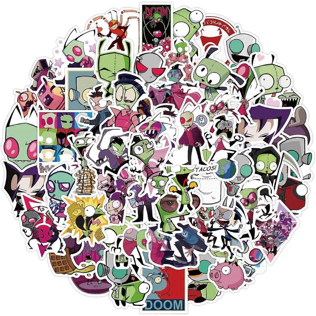50pcs Invader Zim Stickers Funny Cartoon Anime Stickers for Kids Journal,Cute Aesthetic Cartoon Vinyl Waterproof Decals for Water Bottle Skateboard La