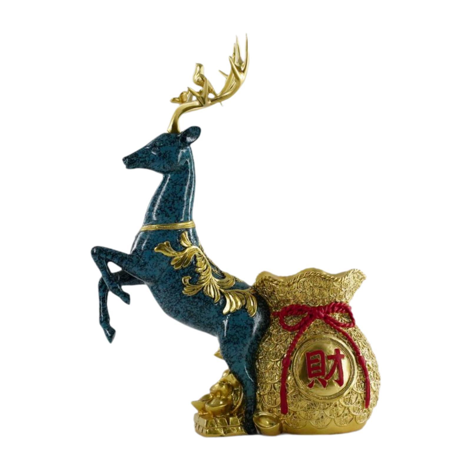 

Deer Statue Table Ornament Art Crafts Collections Feng Shui Figurine Resin Animal Sculpture for Cabinet Living Room Bookshelf синій