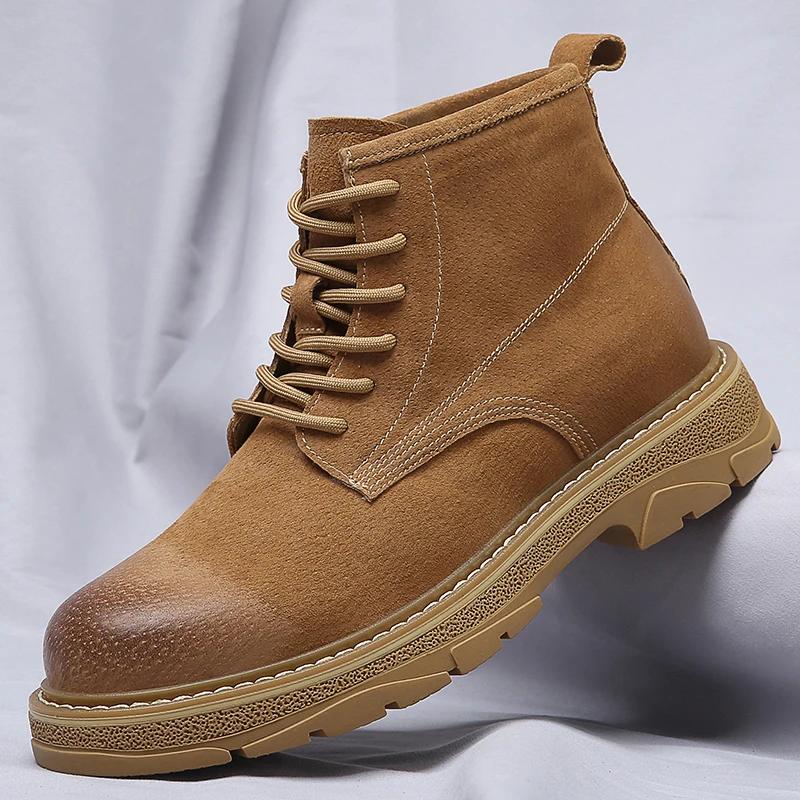 

Модные зимние мужские ботильоны 2024 года, ботинки средней высоты в британском стиле, уличные ботинки, бренды класса люкс, классический дизайн, высокие мужские повседневные туфли 44 жёлтый