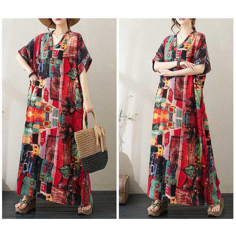 Summer Cotton and Linen Printed Loose and Simple Long Skirt for Women