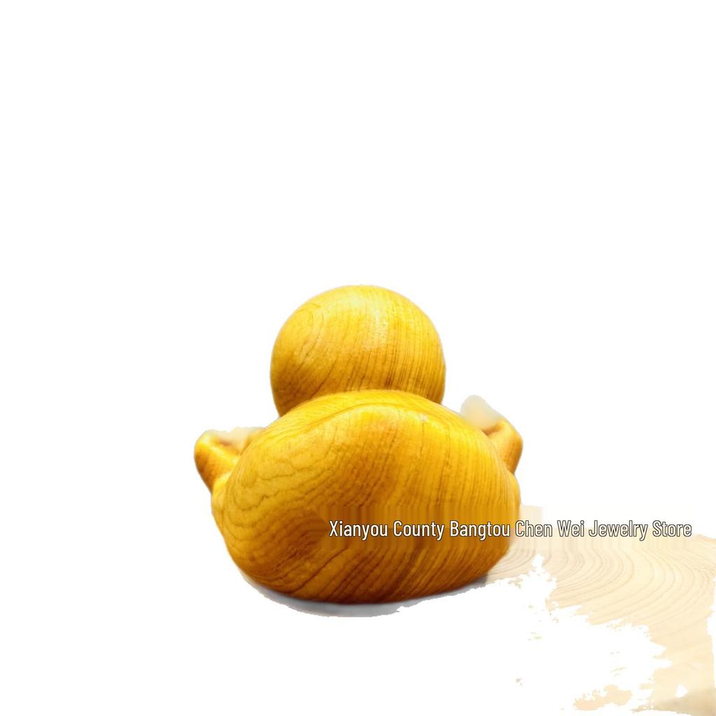 Cute Cartoon Yellow Duck Wood Carving Ornament for Home or Office
