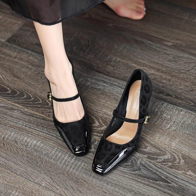 Fashion Sexy Leopard Women Pumps Elegant Buckle Strap Design Thin High Heels 9cm Autumn Party Wedding Bride Shoe Mary Jane Pumps Tacones
