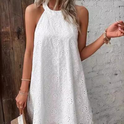 فستان ميني أنيق للنساء صيفي بدون أكمام فساتين قصيرة نسائية هالتر فضفاض كاجوال عطلة حفلة ملابس شاطئ