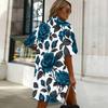 Women Plus Size White Floral Printed Collared Short Sleeve Button Front Curved Hem Shirt Dress