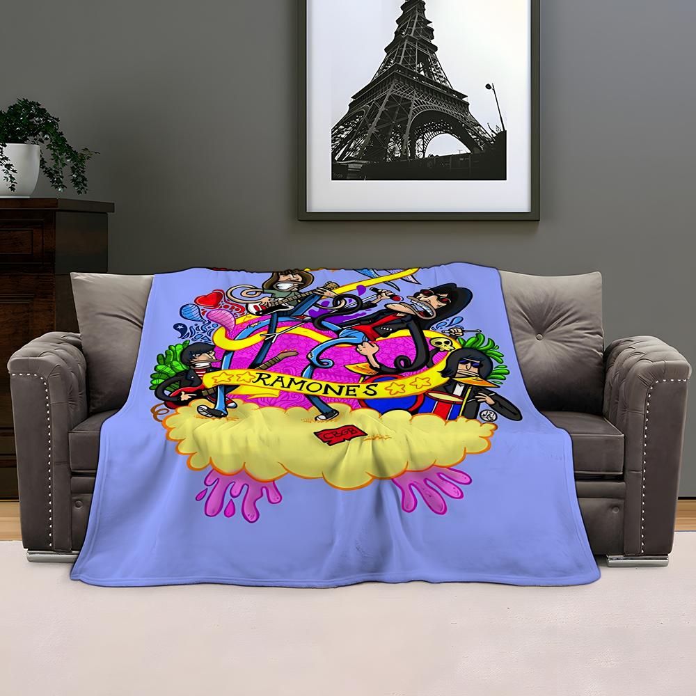 Rock Band R-Ramones Throw Kid-Friendly Flannel Throw Blanket Soft Warm Anti-Static Washable All Season