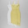 European & American Sexy Spaghetti Strap Lace Trim Irregular Midi Party Dress
