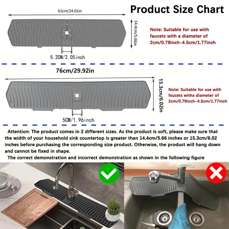 Kitchen Long Silicone Sink Faucet Mat Splash Guard for Absorbent Sink Countertop Protectors Mat Kitchen Gadgets