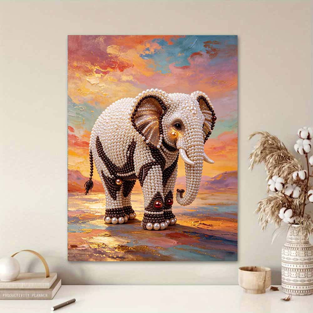 Perlenmalerei DIY-Set Rahmenloses Elefantenleinwand Glänzende Perlenkunst Kreatives Bastelset für Schlafzimmer Wohnzimmer Dekoration