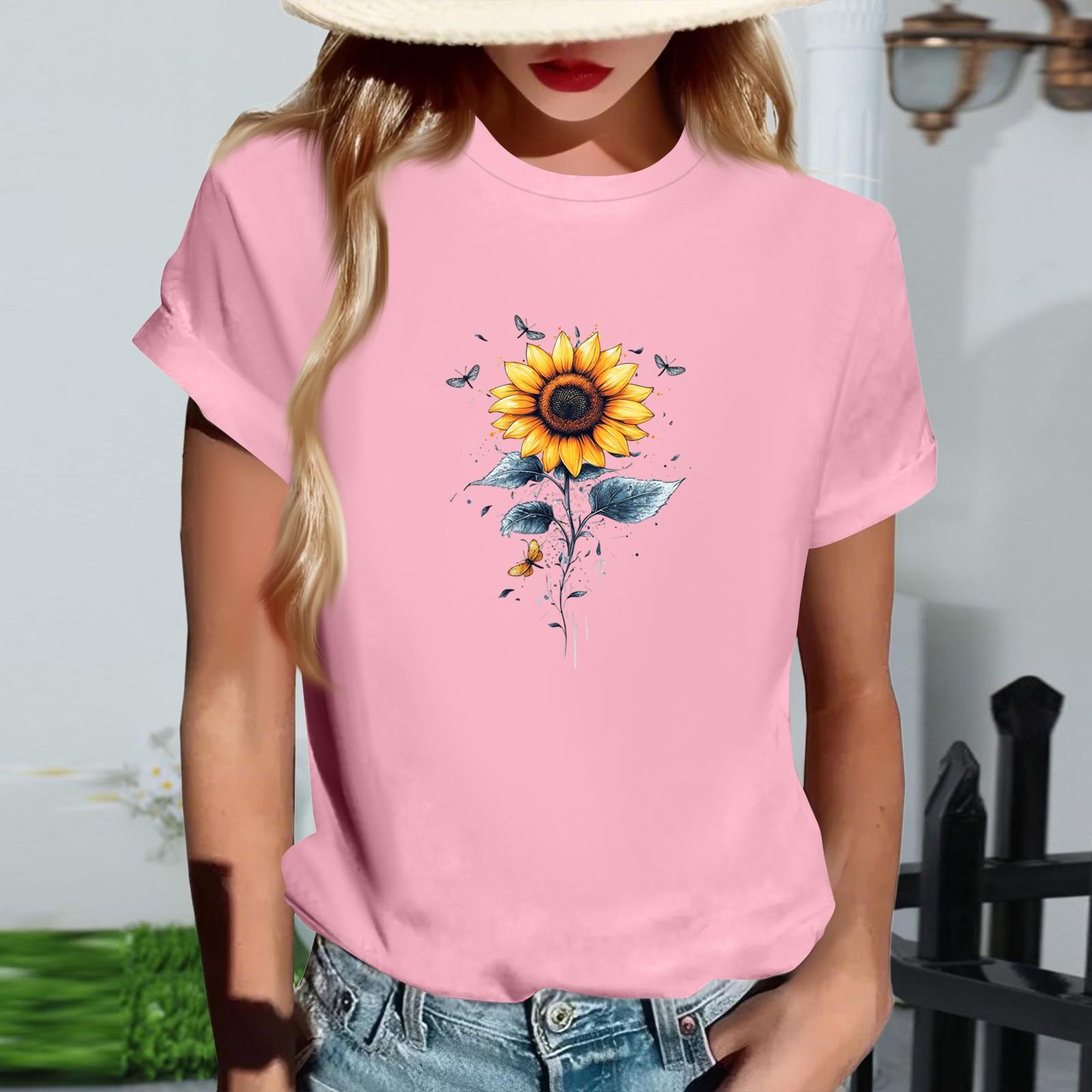 

Женская модная футболка с круглым вырезом, повседневная, с ретро-принтом, с короткими рукавами XXL розовый