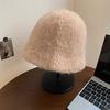 Show face small bucket hat women's autumn and winter new show face small lamb wool bucket basin hat big head circumference hat