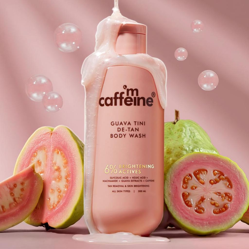 mCaffeine 1% Glycolic Acid Guava Detan Body Wash 300ml | Brightening, Hydrating, Dark Spot Reducing Bodywash for Men & Women