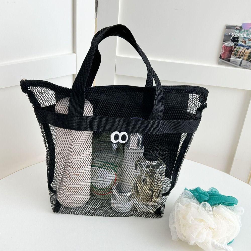 Beach Mesh Wash Bag Cosmetic Bag Large Capacity Shopping Bag Totes Shoulder Bag Portable Handbags Foldable Swimming Storage Bag