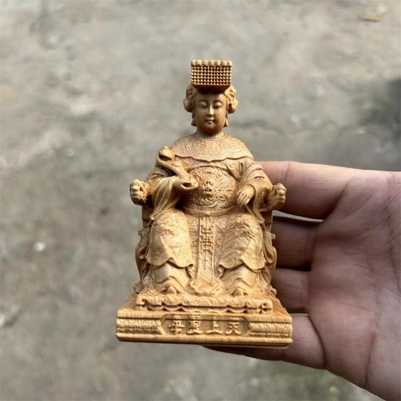 Резной жетон из скального кипариса, статуя Мацзу, украшение для автомобиля, домашнее поклонение, морской бог, статуя небесной Девы, статуя Будды
