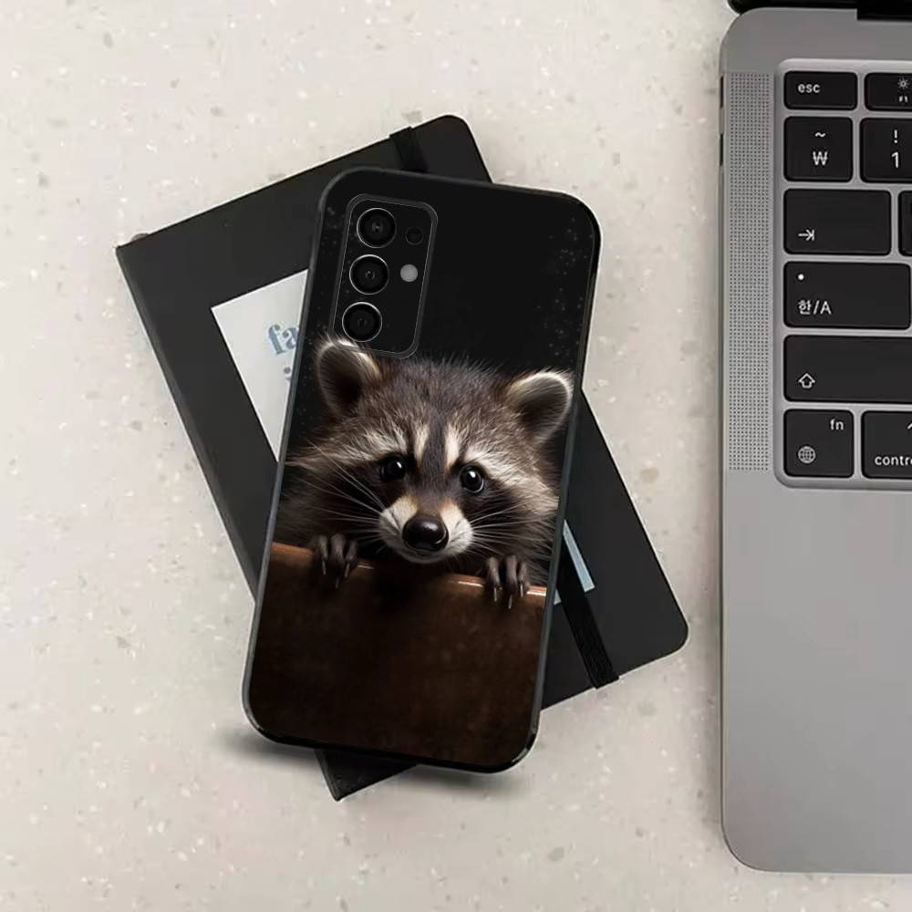 Cute R-Raccoon For Samsung Galaxy A53,31,52,72,41,Note,J7,8,9,5G,22,73,32,71, Soft Black Silicone Case