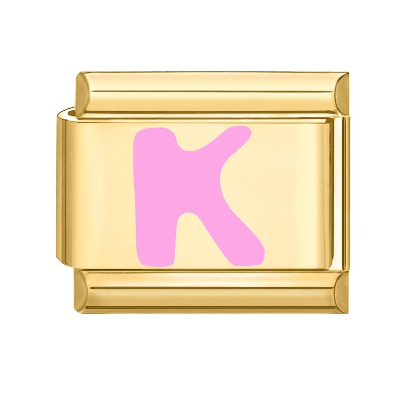 Vintage Y2K Pink 26 English Letters Gold Color Italian Charm Links Fit 9MM Bracelet Stainless Steel Making DIY Christmas Gifts
