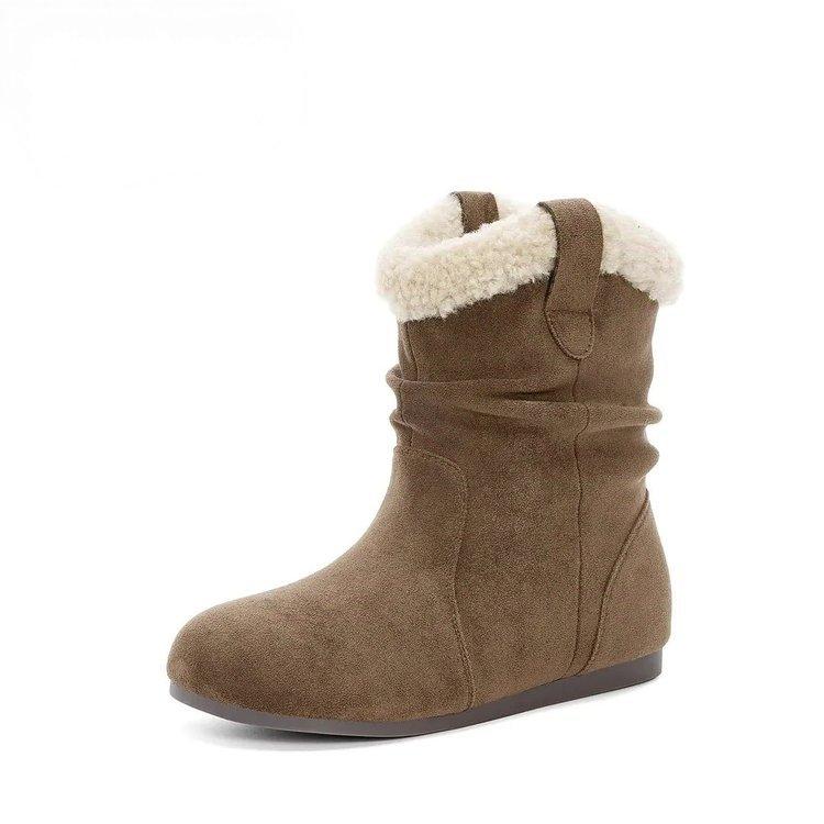 Cowhide version~ fleece thickened wool boots women's matte leather flat bottom inner height increasing snow boots new large cotton boots