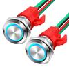 12V Latching Push Button Switch 20A Heavy Duty DC 12 Volt Waterproof Round Switch 16MM Metal Blue LED Ring Illuminated On Off Switch with Pre-Wired