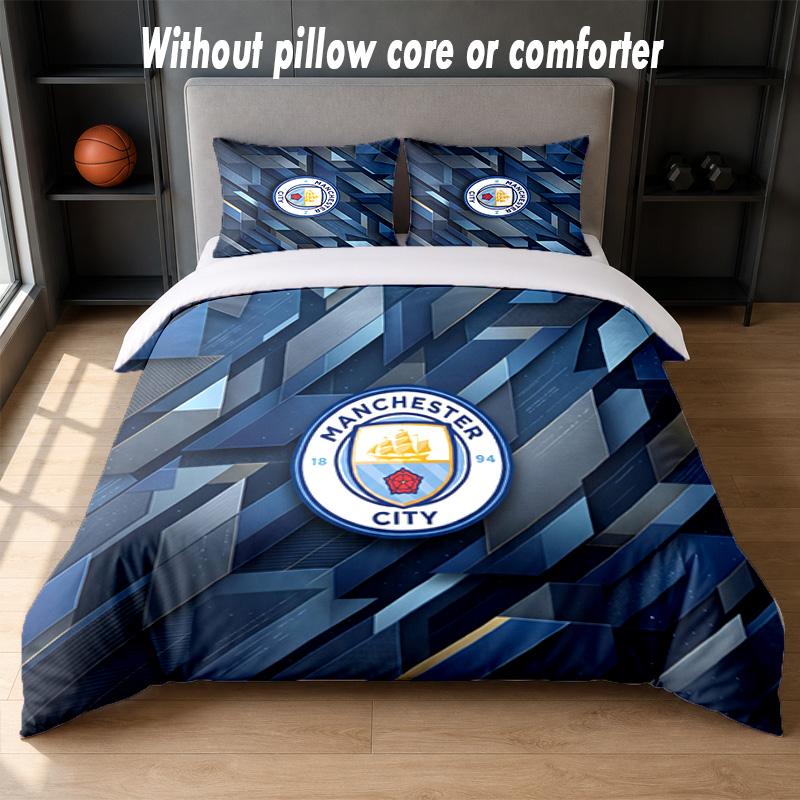 Set Biancheria da Letto Manchester City Design 1 Copripiumino + 2 Federe Morbido Traspirante Biancheria da Letto per la Casa