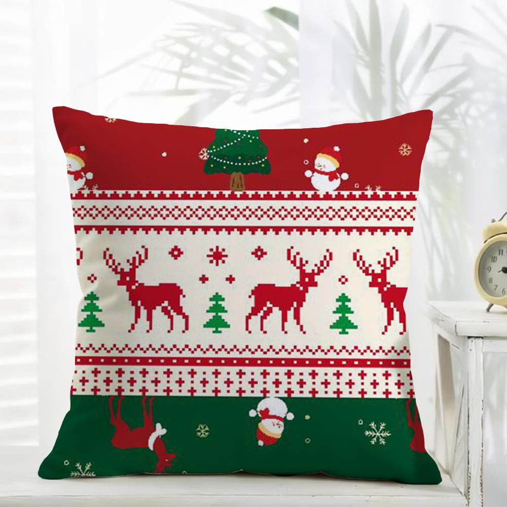 Classic Casual Daily Merry Christmas Art Cushion Cover Daily Washable Linen Pillowcase Soft For Sofa Bed Home Room Decor
