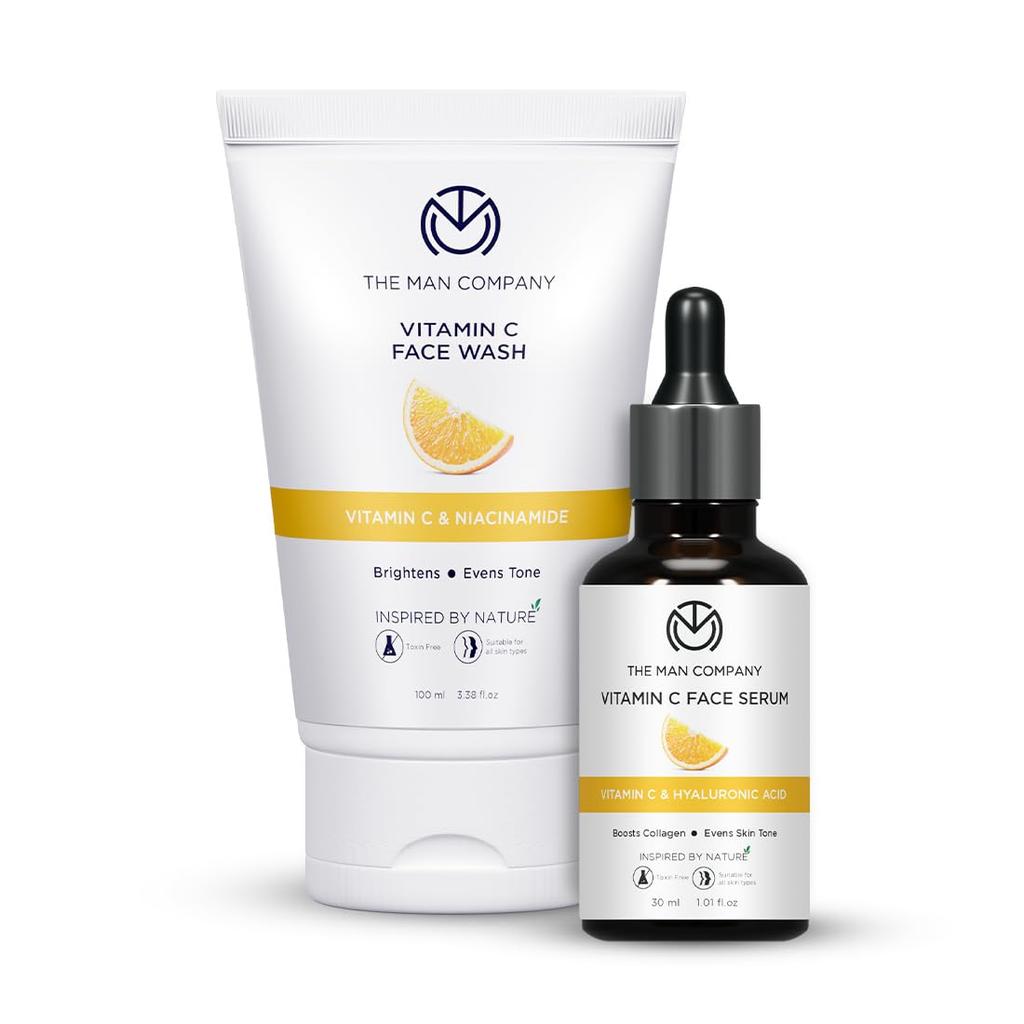 The Man Company Ultimate Vitamin C Face Care Kit with Face Wash & Face Serum, Boost Collagen, Glowing & Brightening Skin, Soft & Supple