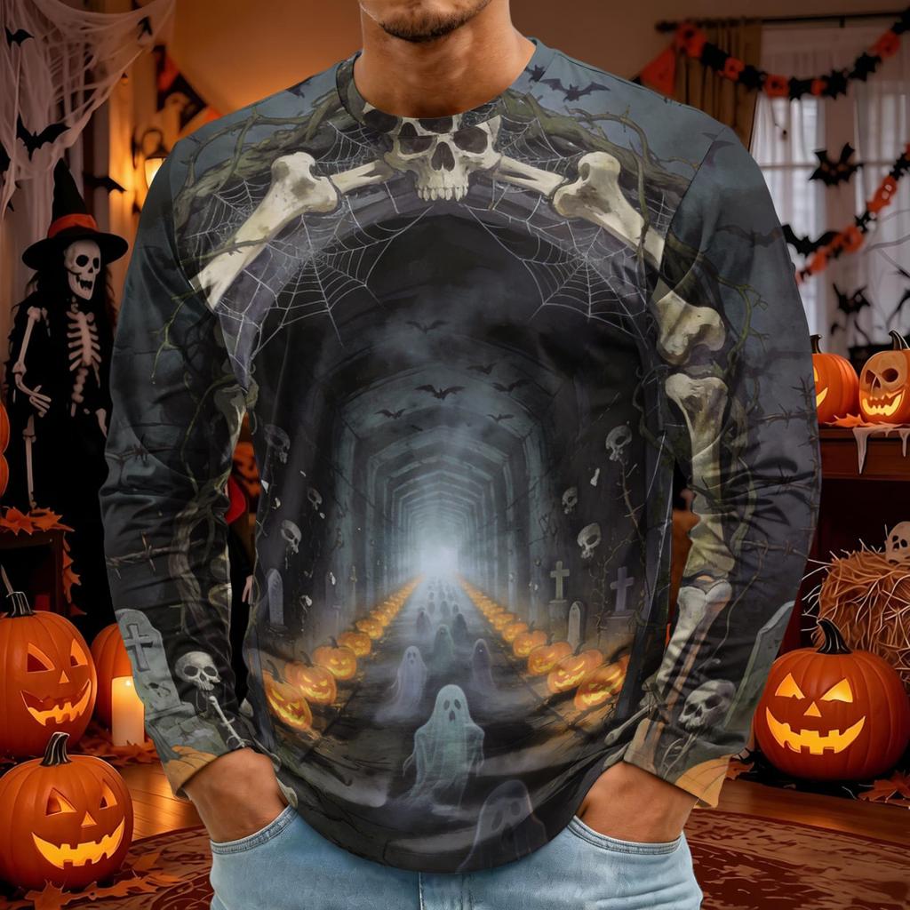 Men's Halloween Print Round Neck Long Sleeve T-Shirt