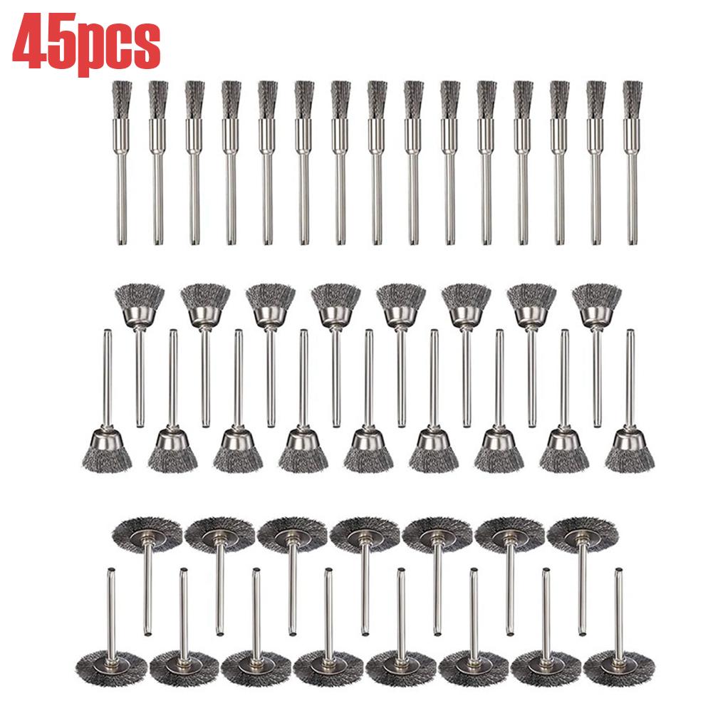 15/45/60pcs Wire Wheel Cup Brush Set Crimped Stainless Steel Die Grinder Rotary Electric Tool For Drill The Engraver Dropship