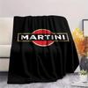 Martini Classic Brand Logo Black Background Print Flannel Blanket Retro Bar Style Soft Throw Blanket Sofa Bedroom Travel Home Decor