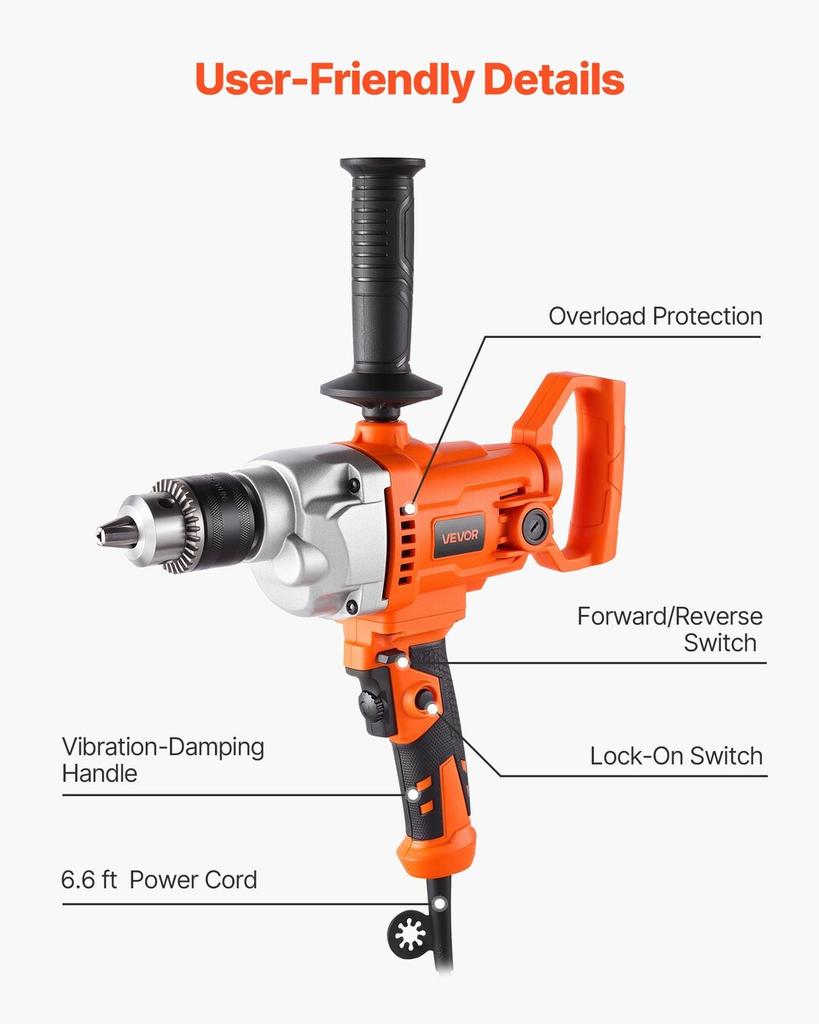 Drill Mixer, 15.89mm Corded Electric Drill Mixer Set, 0-850RPM 3.2A Mixing Drills, Mixing Drills Machine with D-Handle for Drilling & Blending,