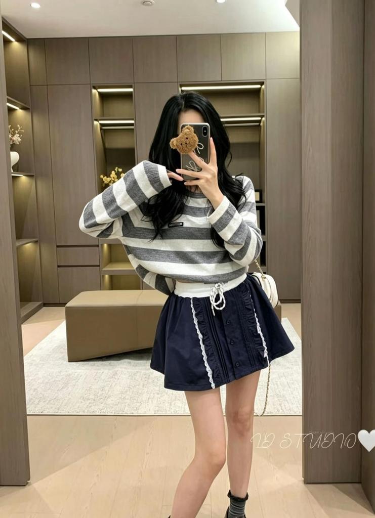 Autumn Stripe Color Block Knit Long Sleeve Top