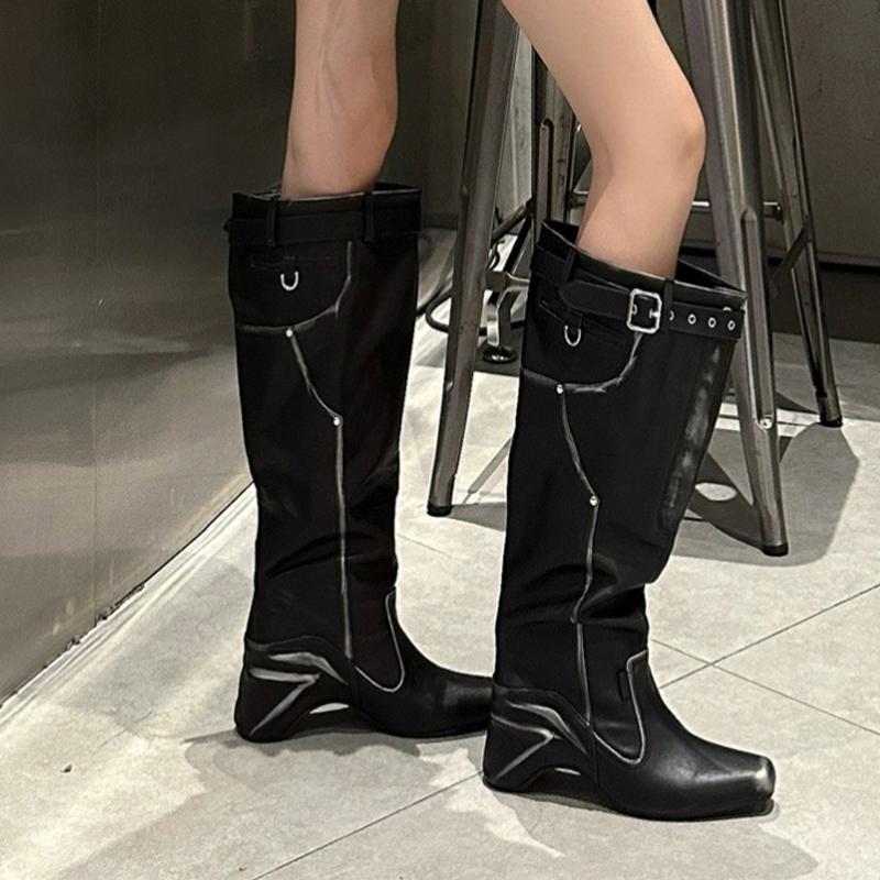 Pointed Toe High Boots Mid Heels Sexy Leather Shoes Woman 2025 Trend Winter Fashion New Brand Cozy Walking Chelsea Boots Female