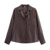 Fashion Ladies Lapel Long Sleeve Embroidered Pocket Decoration Shirt Tops For Women