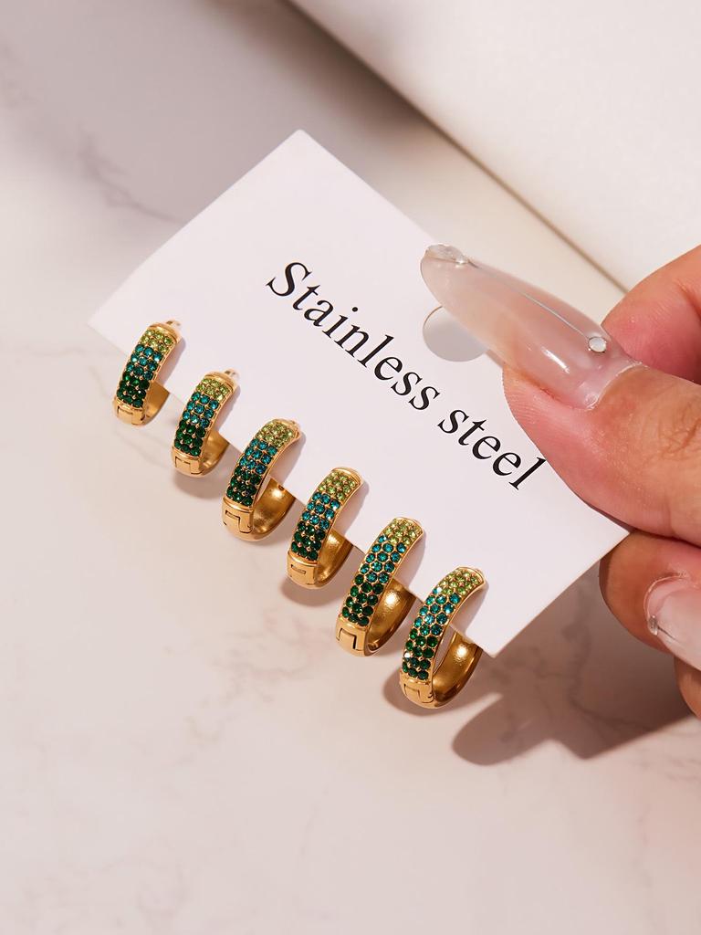 Qiong Yao Zircon Three-Row Diamond U-Shape Ear Cuff, 18k Gold Plated Stainless Steel Earrings