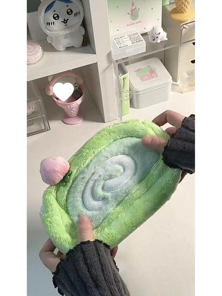 Cute Plush Cantaloupe Swiss Roll Pencil Case - Large Capacity Stationery Storage