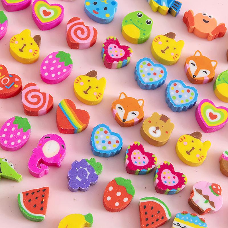 50Pcs/Bag Kawaii Eraser Creative Cartoon Mini Pencil Rubber Animal Fruit Christmas Erasers For Kids School Stationery Supplies