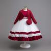 Girls Two Pieces Long Sleeve Color Block Princess Long Formal Dress For Performance Hosting