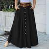 Women Skirt Solid Color High Waist All Match Button Decor A-line Summer Maxi