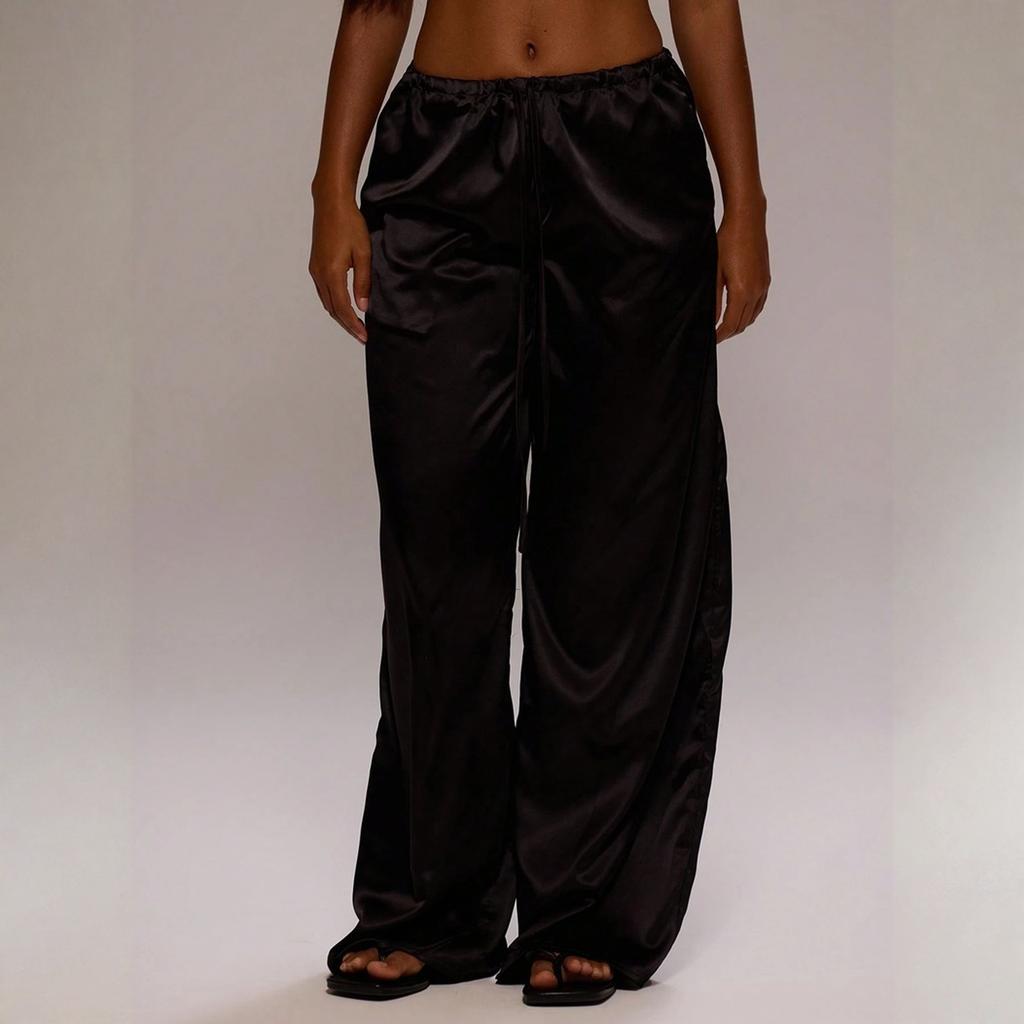 Pantaloni Casual da Donna alla Moda in Raso, Pantaloni Lunghi Larghi e Comodi con Coulisse