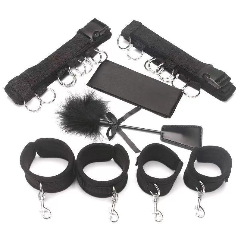 Bed Binding Set Dark Scarf Eye Mask Feather Rod Combination Sex Bed Binding Hands and Feet Shackles Racket