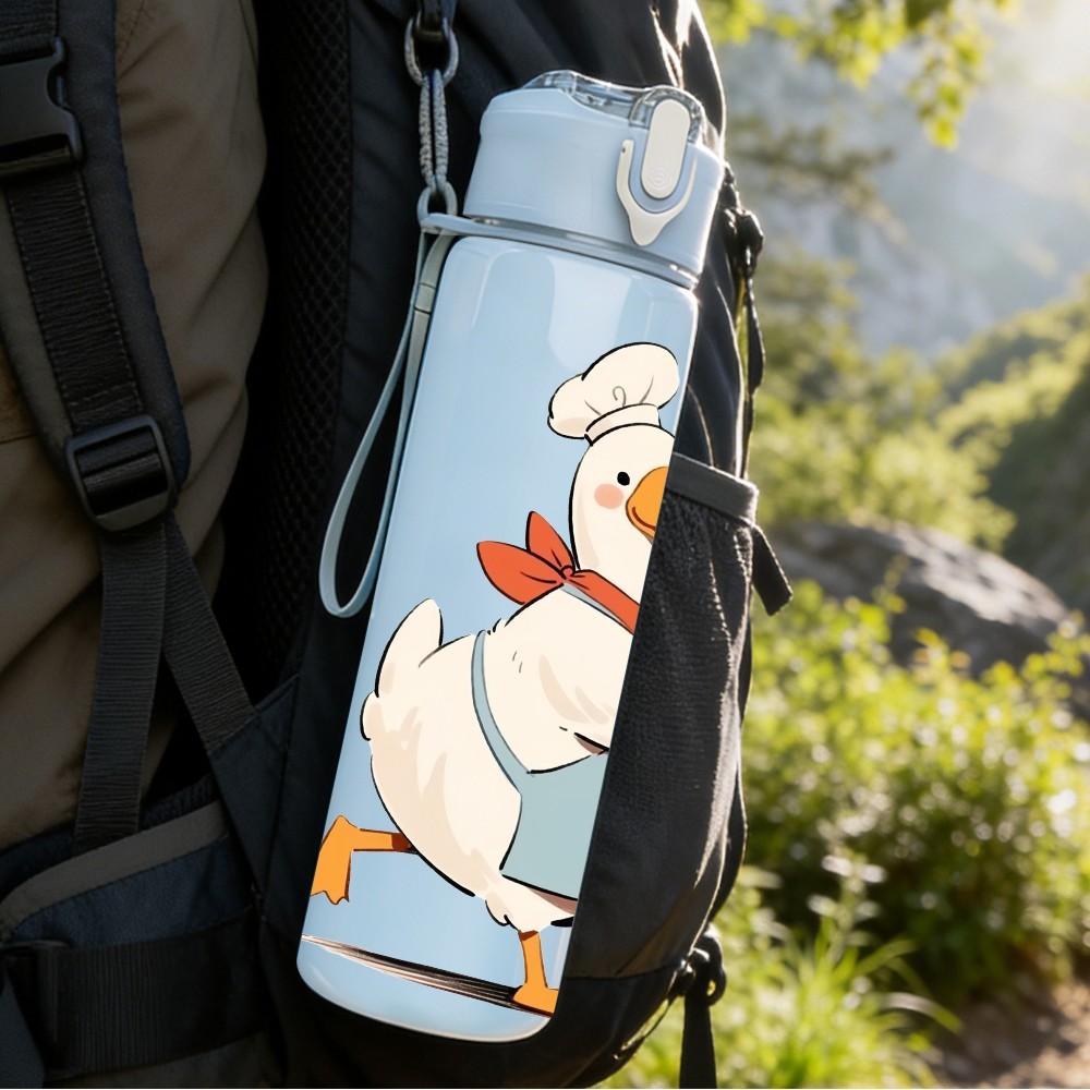 1PC Chef Goose Carrying Bread Loaf Print 750ml Color Plastic Sports Water Bottle Leakproof Flip Straw Lid Suitable for Sports Office Home Use