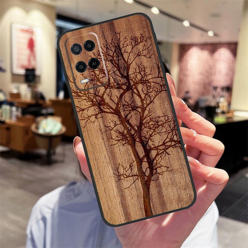 Tree Flower Bamboo Wood Case For Oppo A78 A98 A79 A18 A38 A58 A40 A60 A80 A16 A76 A96 A15 A74 A94 A54 A17 A77 Cover